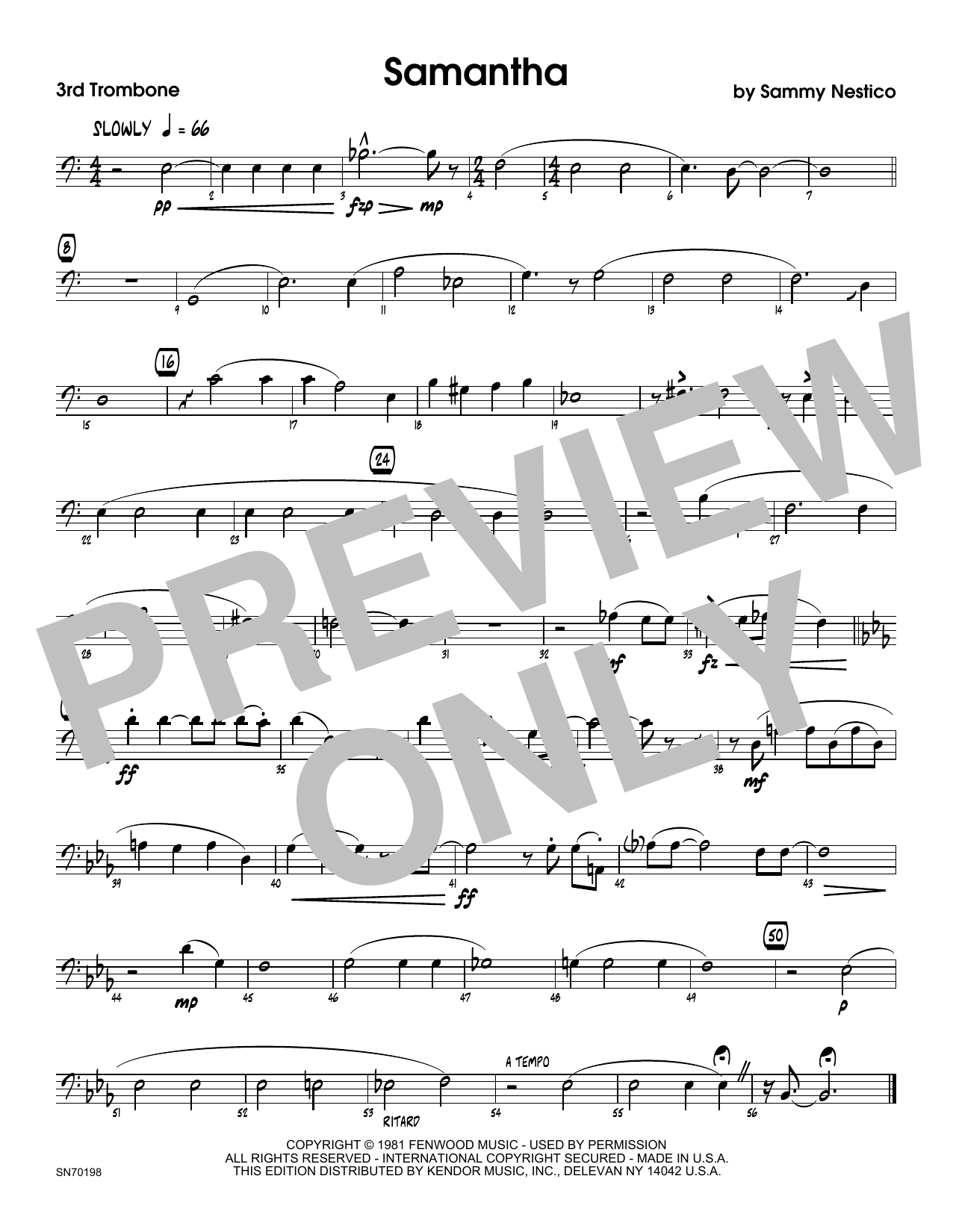Download Sammy Nestico Samantha - 3rd Trombone Sheet Music