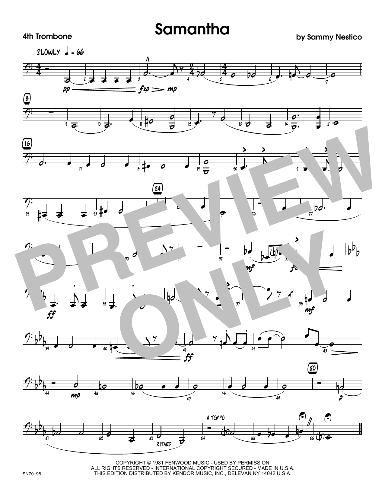 Download Sammy Nestico Samantha - 4th Trombone Sheet Music