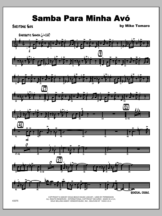 Download Tomaro Samba Para Minha Avo - Baritone Sax Sheet Music