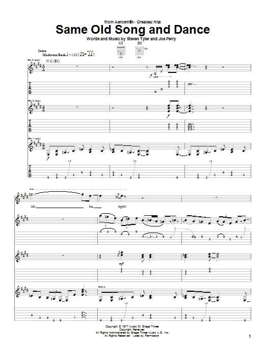 Download Aerosmith Same Old Song And Dance Sheet Music