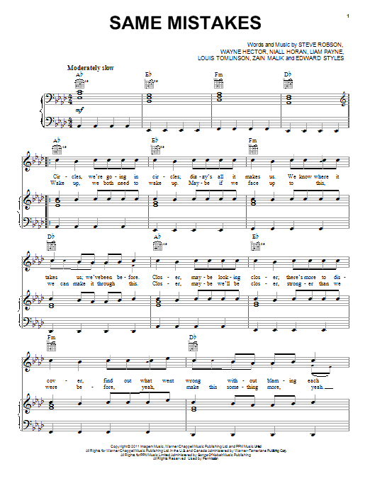 Download One Direction Same Mistakes Sheet Music