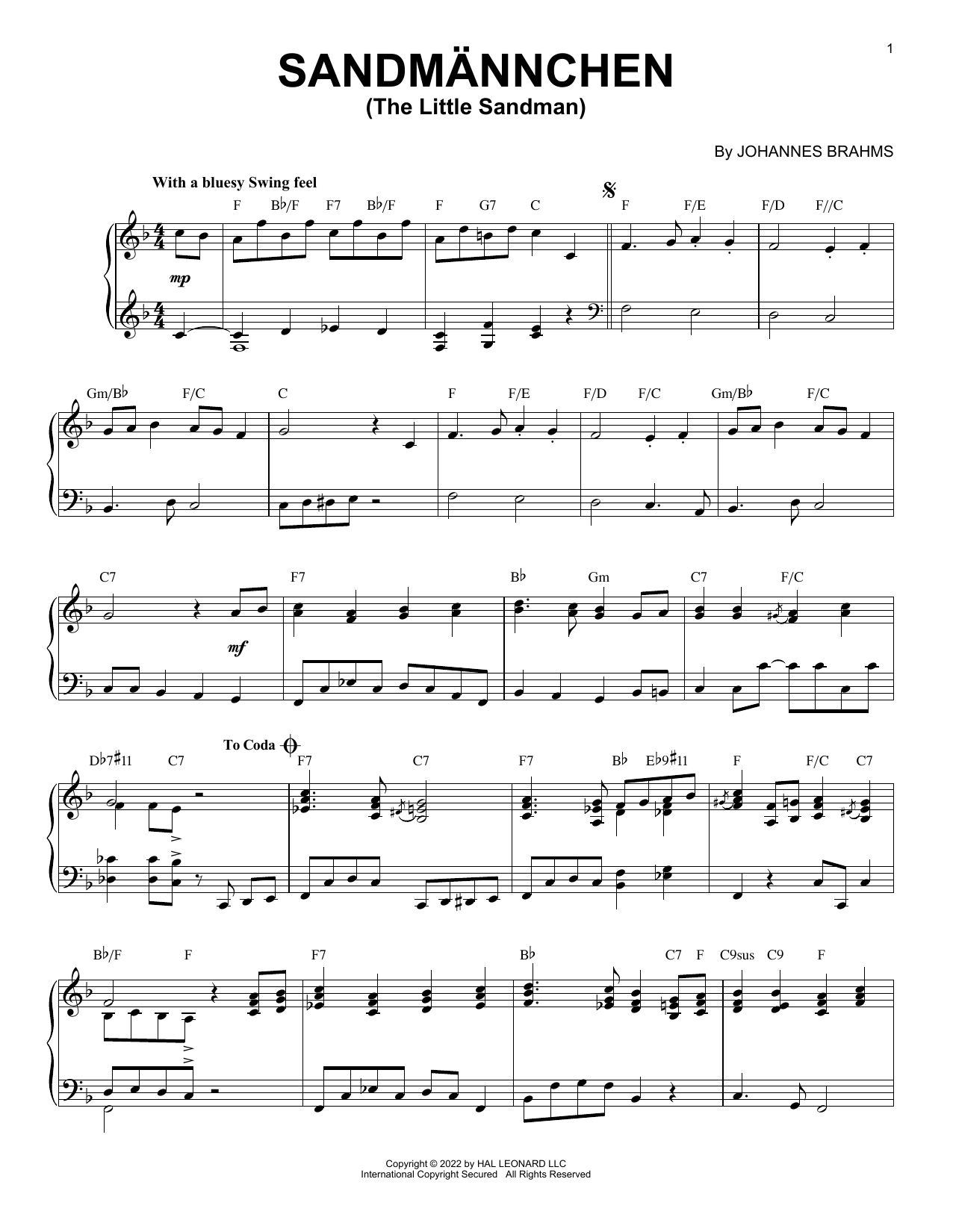 Download Johannes Brahms Sandmannchen (The Little Sandman), WoO Sheet Music