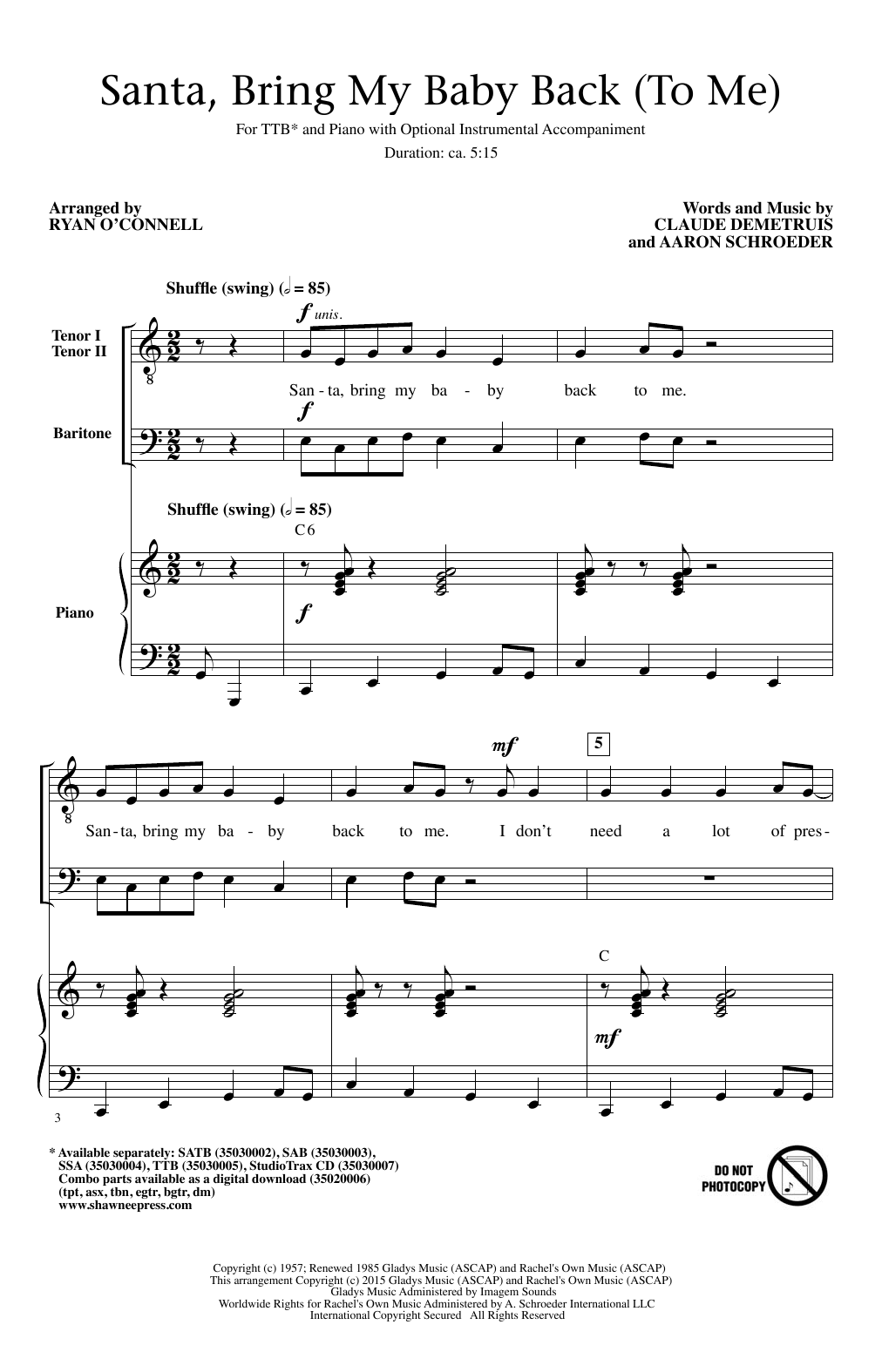 Download Ryan O'Connell Santa, Bring My Baby Back (To Me) Sheet Music