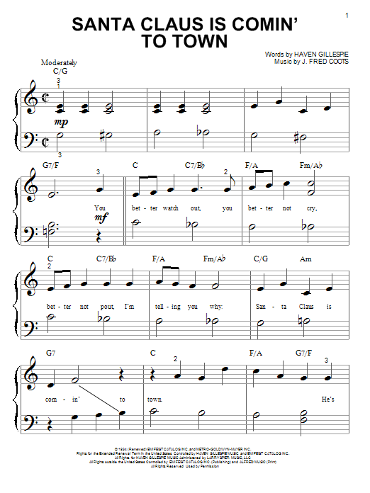J. Fred Coots Santa Claus Is Comin' To Town sheet music notes printable PDF score
