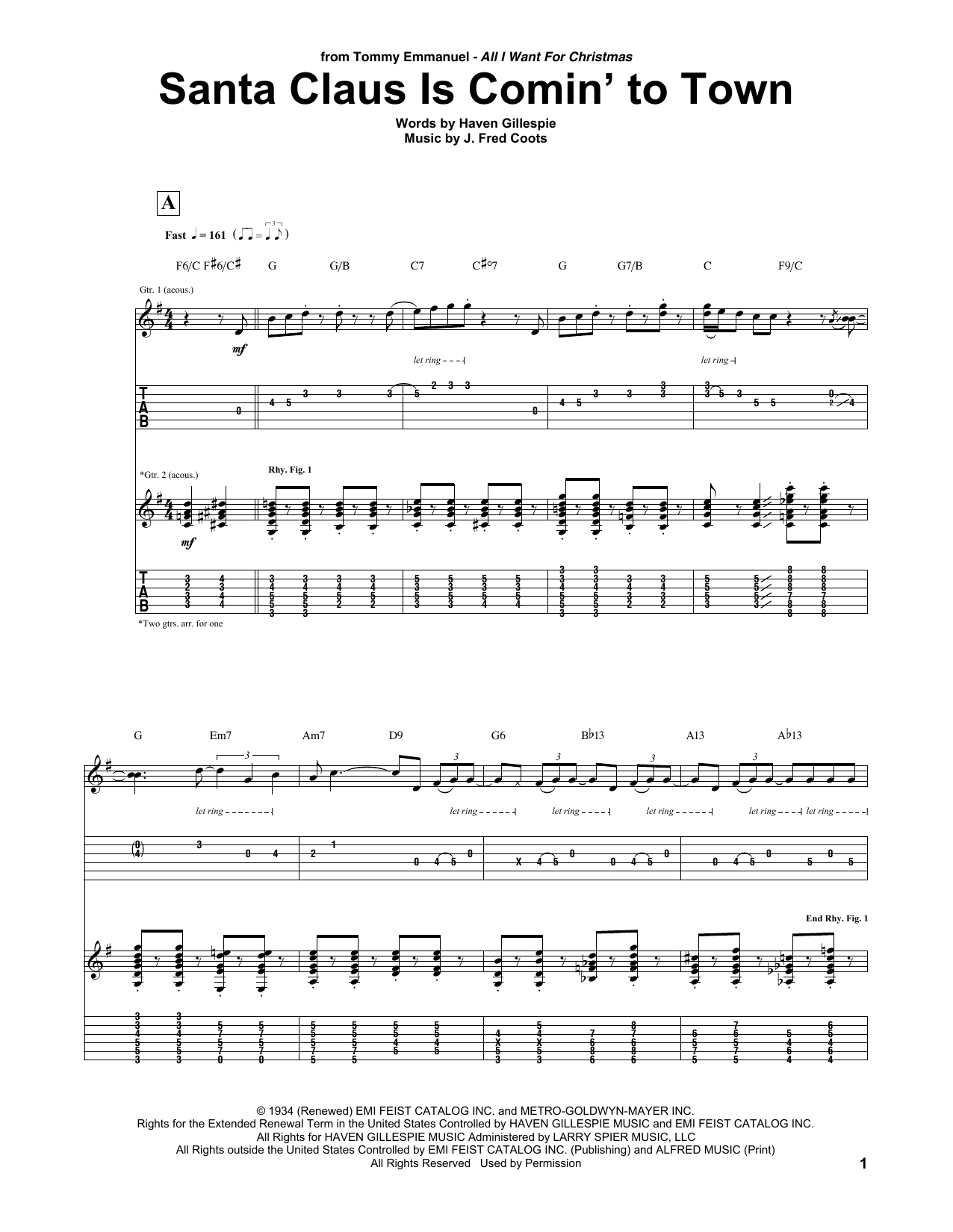 Download Tommy Emmanuel Santa Claus Is Comin' To Town Sheet Music