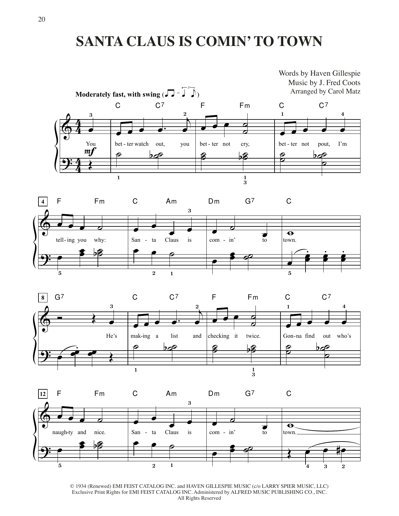 Download J. Fred Coots Santa Claus Is Comin' To Town (arr. Car Sheet Music