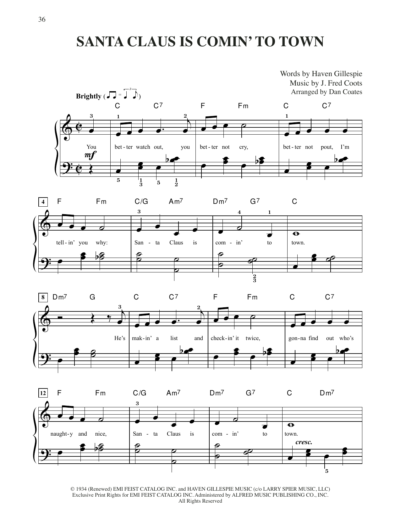 Download J. Fred Coots Santa Claus Is Comin' To Town (arr. Dan Sheet Music