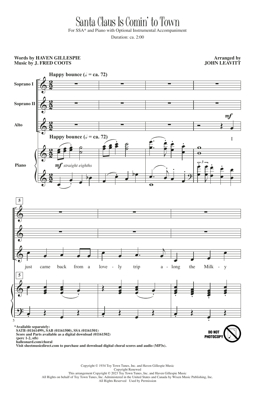Download J. Fred Coots Santa Claus Is Comin' To Town (arr. Joh Sheet Music