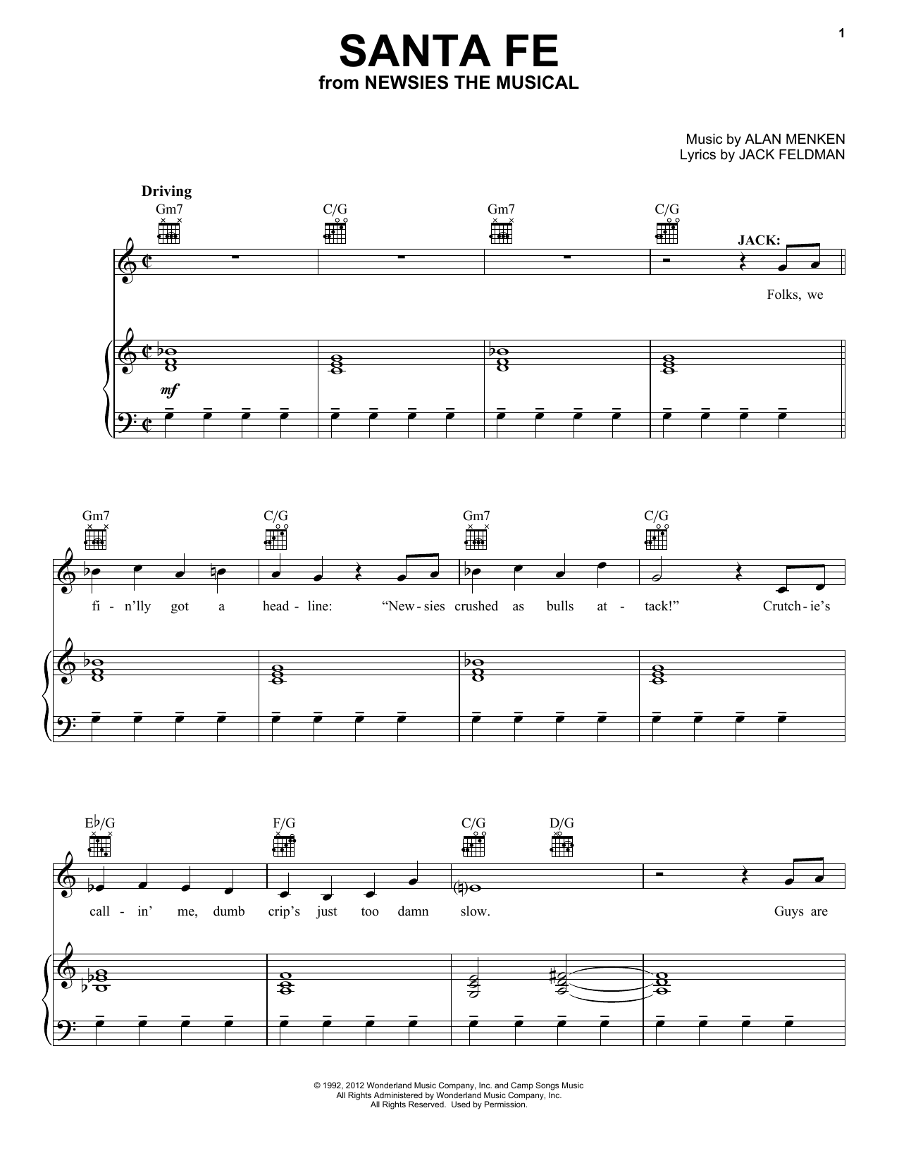 Download Jeremy Jordan Santa Fe (from Newsies: The Musical) Sheet Music