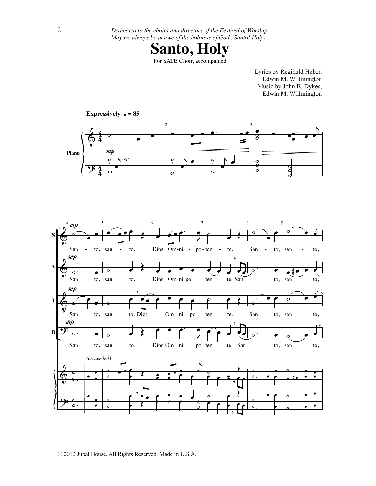Download John B. Dykes & Edwin M. Willmington Santo, Holy Sheet Music