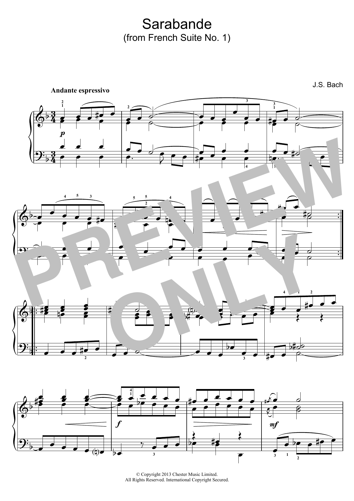 Download Johann Sebastian Bach Sarabande (from French Suite No. 1) Sheet Music