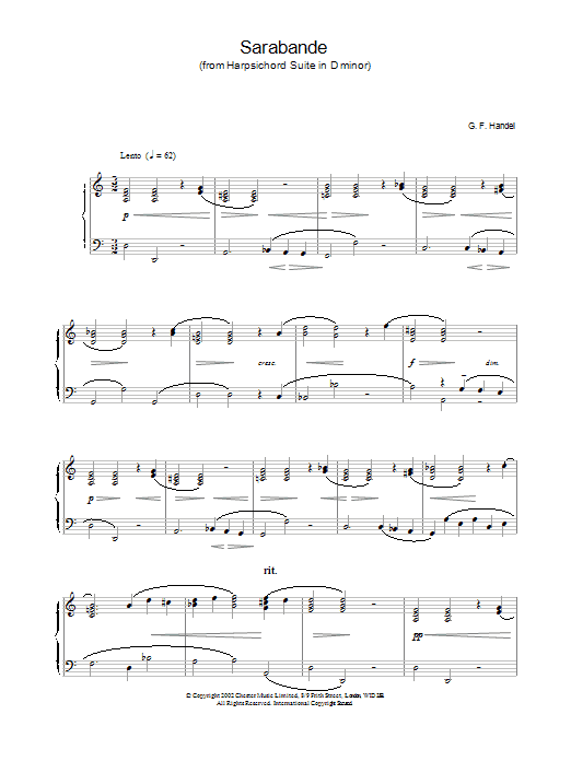 Download George Frideric Handel Sarabande (from Harpsichord Suite in D Sheet Music