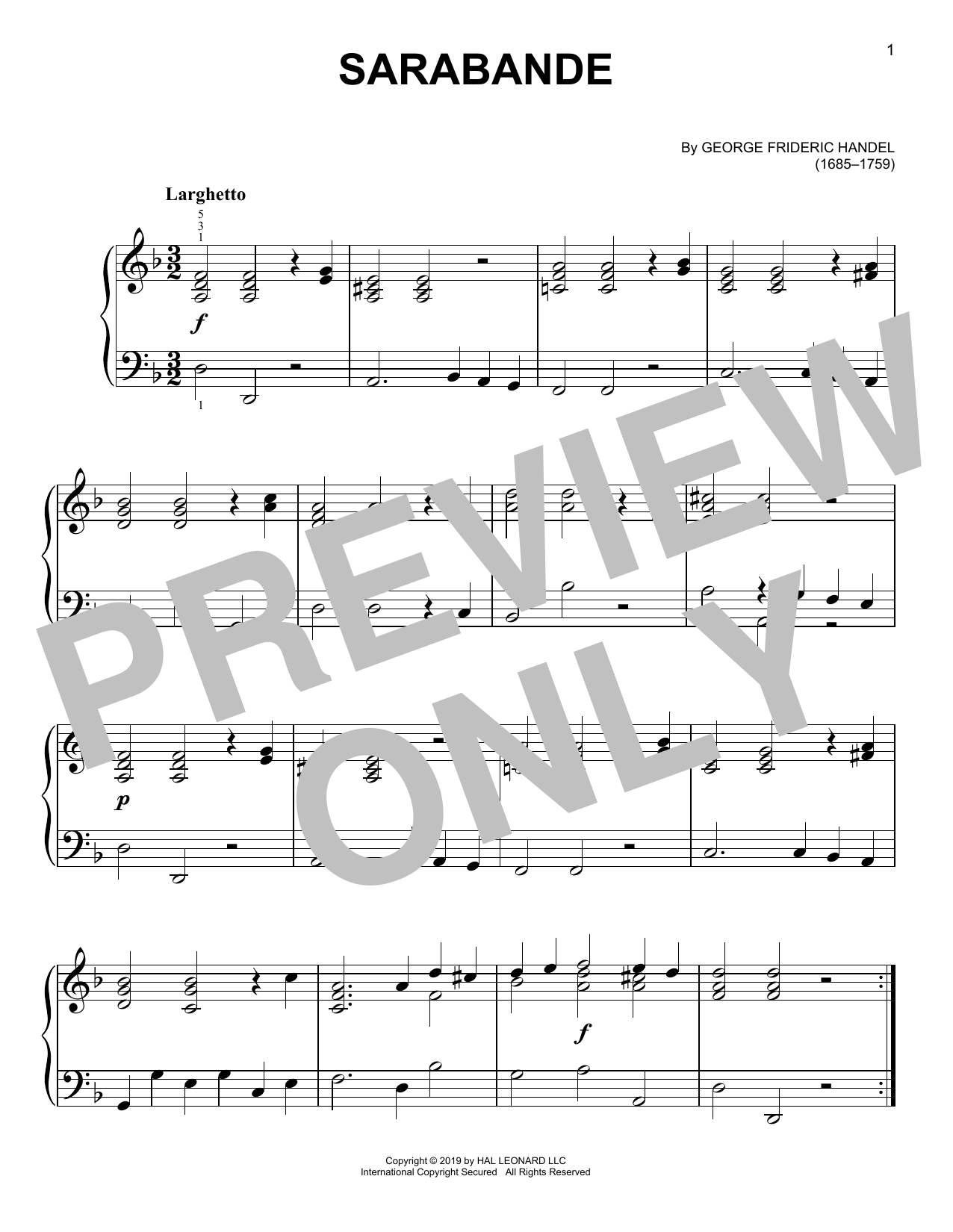 Download George Frideric Handel Sarabande Sheet Music