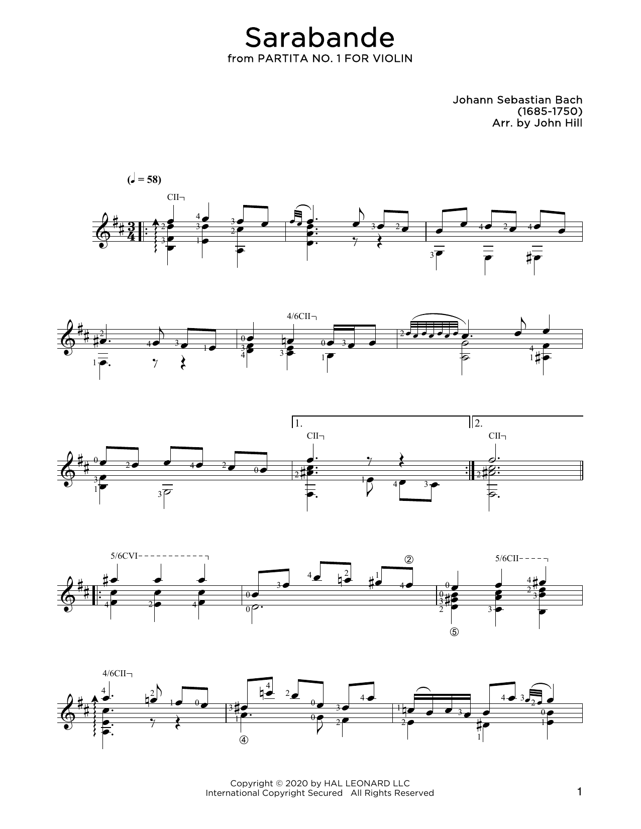 Download Johann Sebastian Bach Sarabande Sheet Music