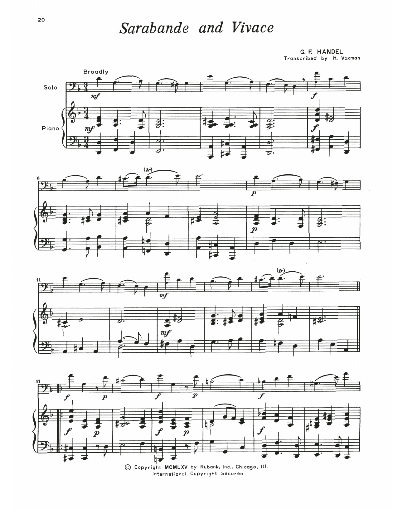 Download George Frideric Handel Sarabande & Vivace Sheet Music