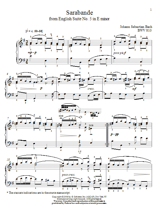 Download Johann Sebastian Bach Sarabande, BWV 810 Sheet Music