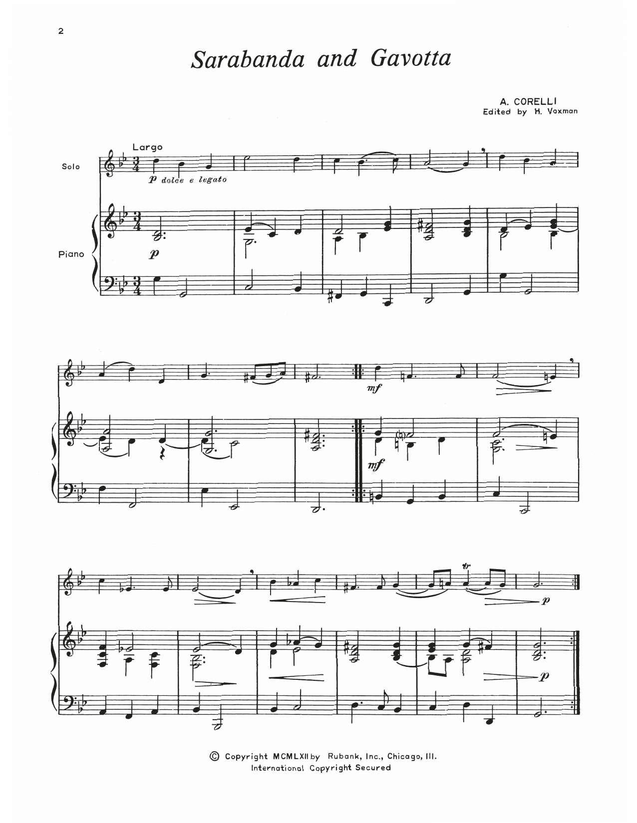Download Arcangelo Corelli Sarabande And Gavotte, Op. 5 Sheet Music