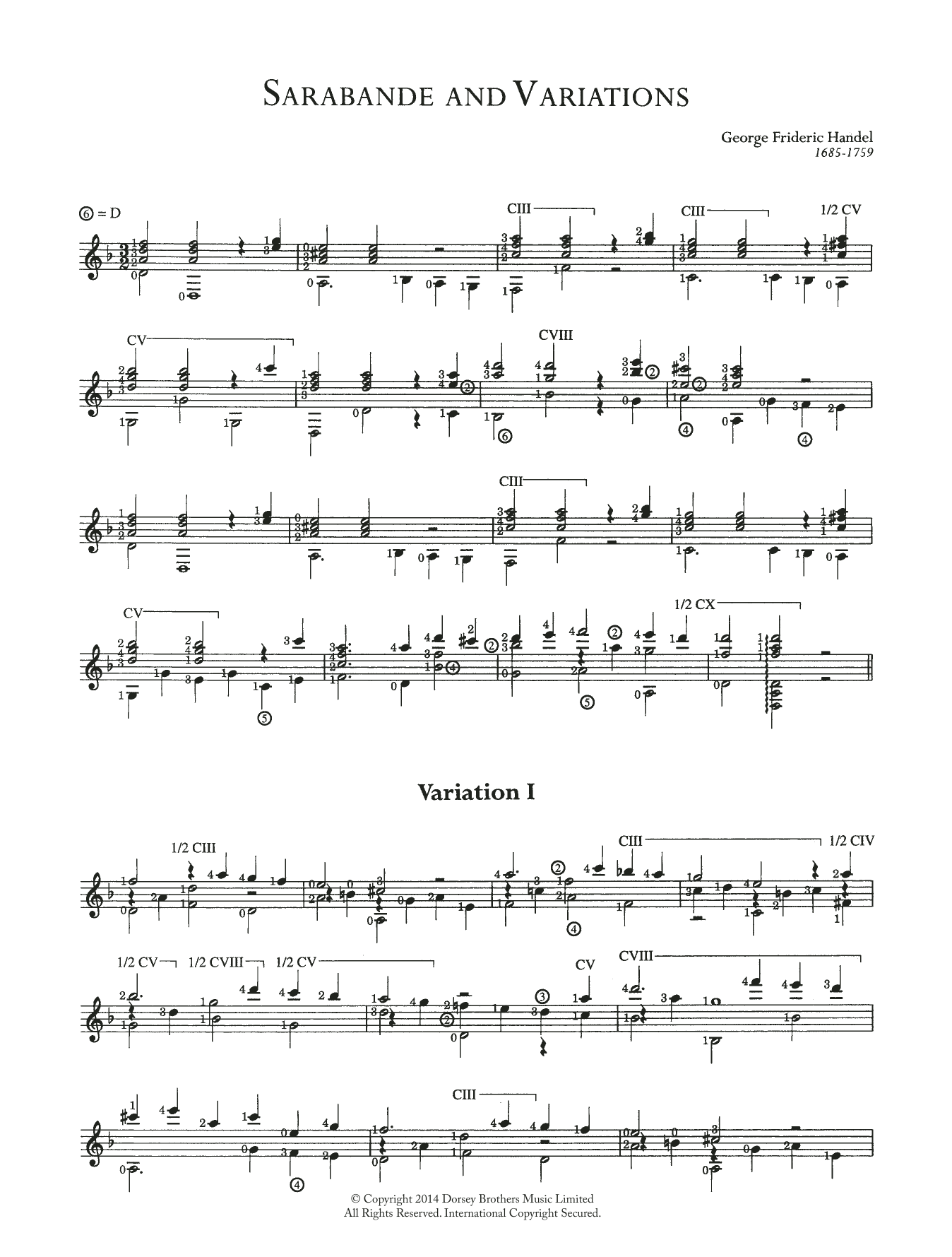 Download George Frideric Handel Sarabande And Variations Sheet Music