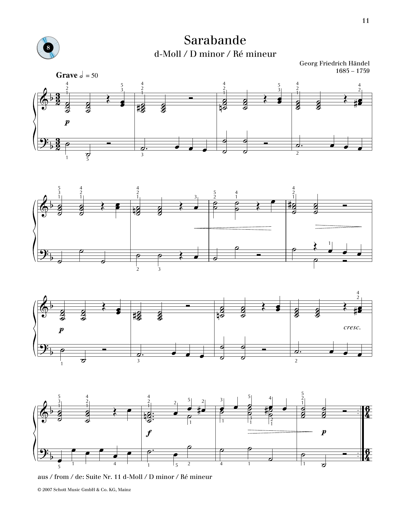 Download George Frideric Handel Sarabande D minor Sheet Music