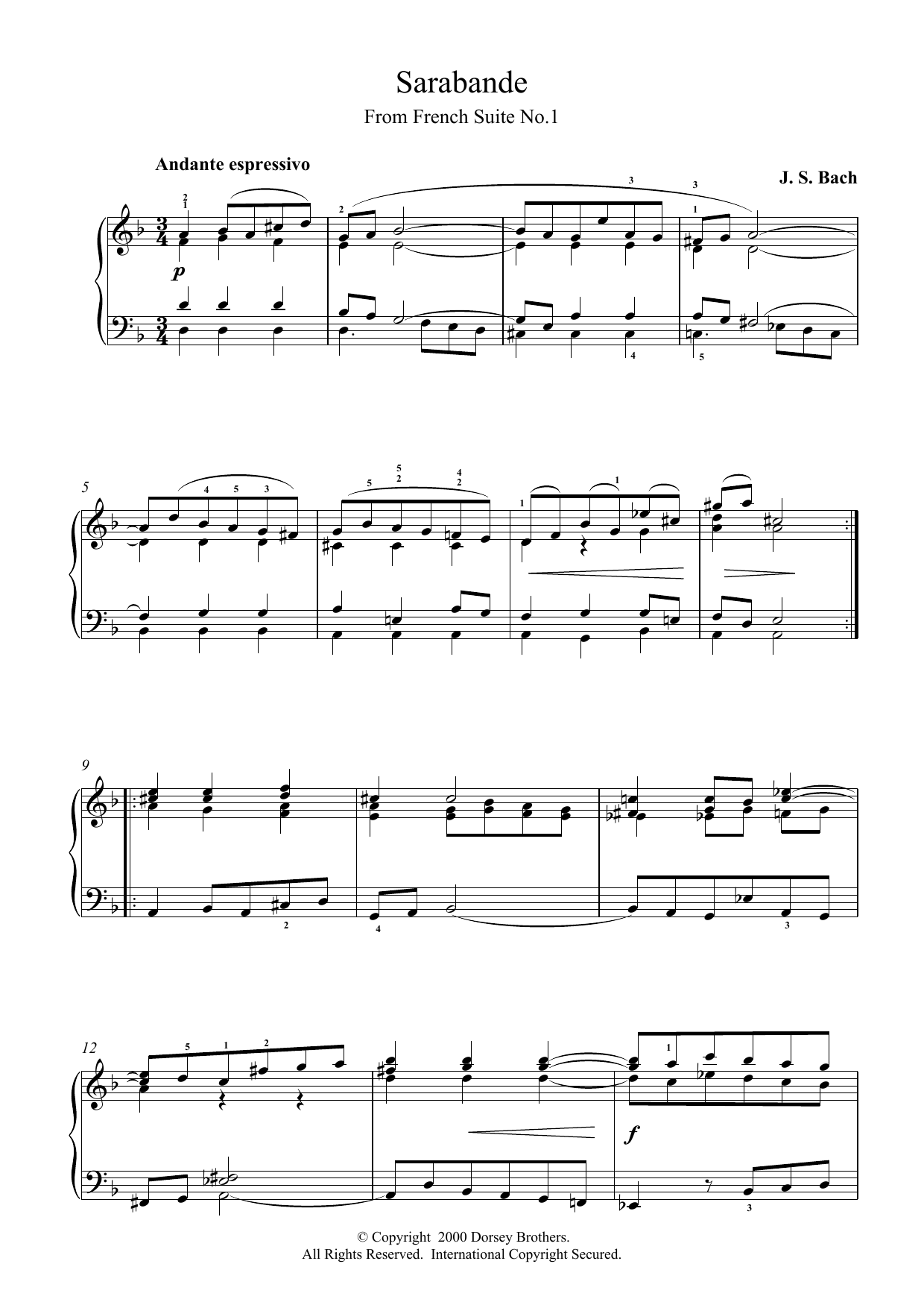 Johann Sebastian Bach Sarabande From Cello Suite in E Flat sheet music notes printable PDF score