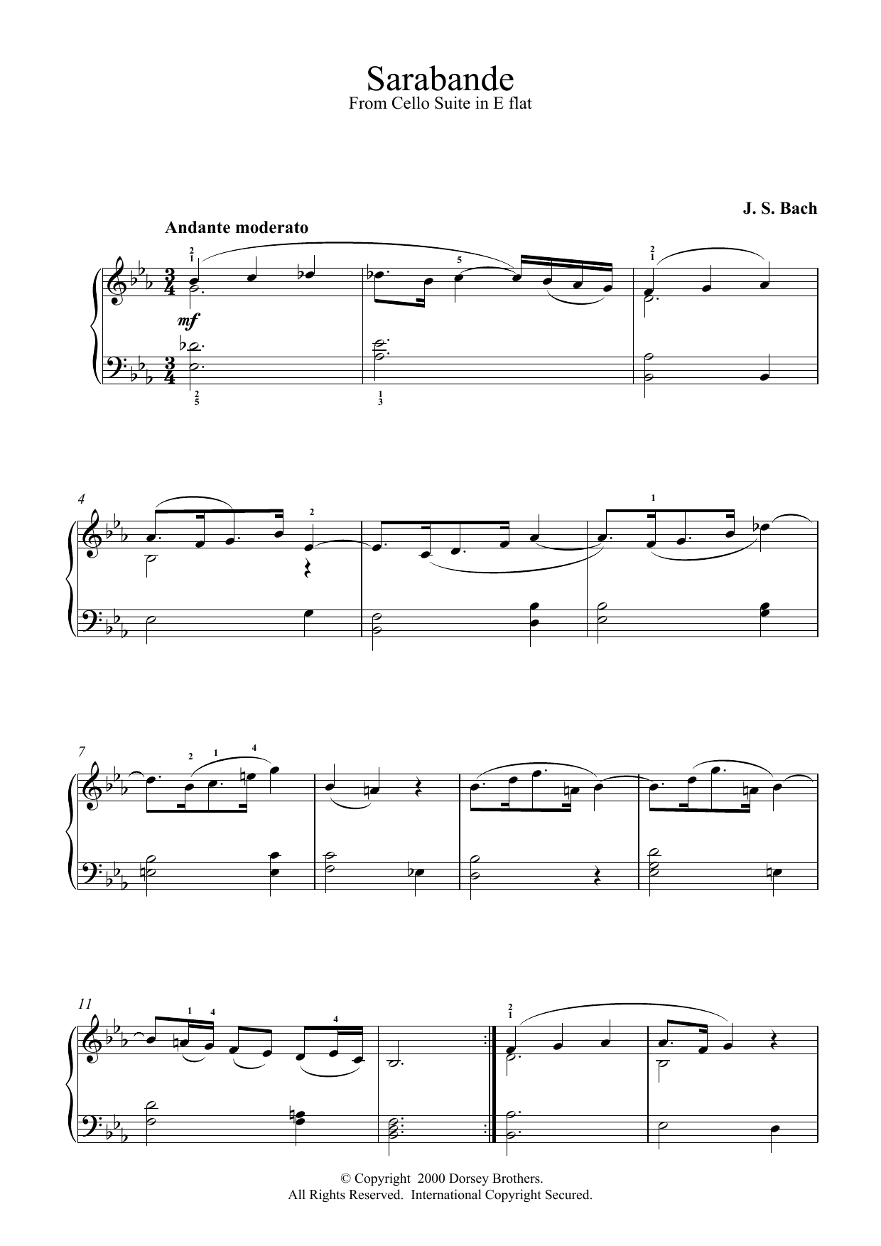 Johann Sebastian Bach Sarabande From French Suite No.1 sheet music notes printable PDF score