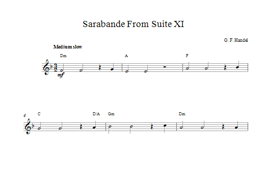 George Frideric Handel Sarabande (from Harpsichord Suite in D Minor) sheet music notes printable PDF score