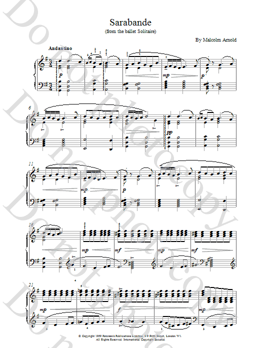 Download Malcolm Arnold Sarabande from Solitaire Sheet Music