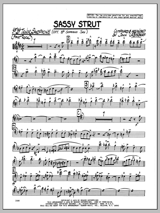 Download John LaBarbara Sassy Strut - 1st Bb Tenor Saxophone Sheet Music