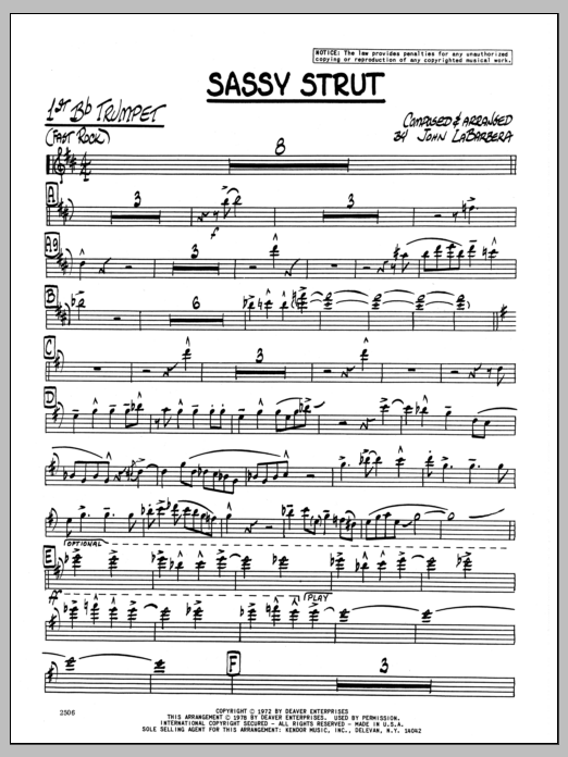 Download John LaBarbara Sassy Strut - 1st Bb Trumpet Sheet Music