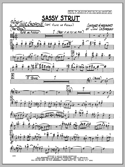 Download John LaBarbara Sassy Strut - 2nd Bb Tenor Saxophone Sheet Music
