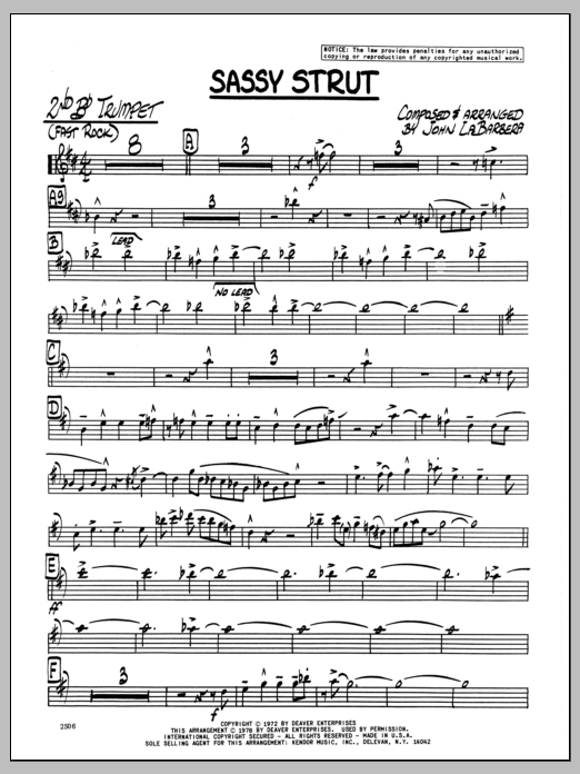 Download John LaBarbara Sassy Strut - 2nd Bb Trumpet Sheet Music