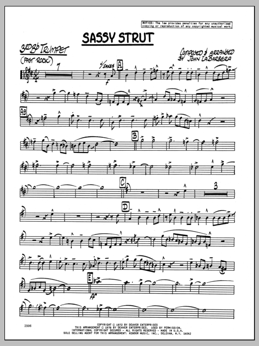 Download John LaBarbara Sassy Strut - 3rd Bb Trumpet Sheet Music