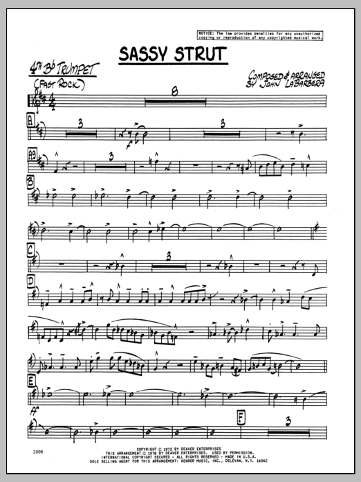 Download John LaBarbara Sassy Strut - 4th Bb Trumpet Sheet Music
