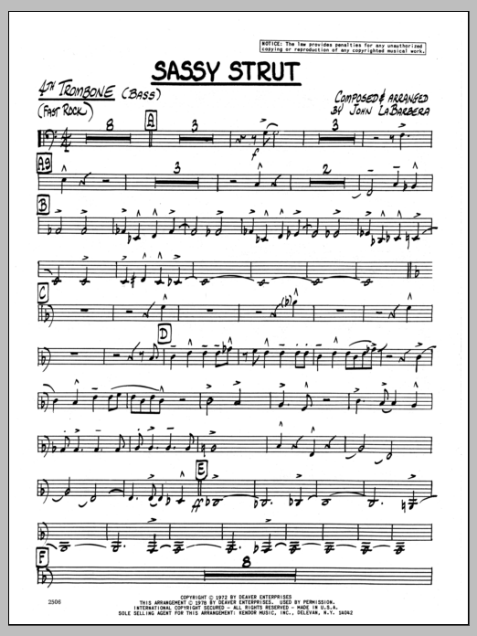 Download John LaBarbara Sassy Strut - 4th Trombone Sheet Music