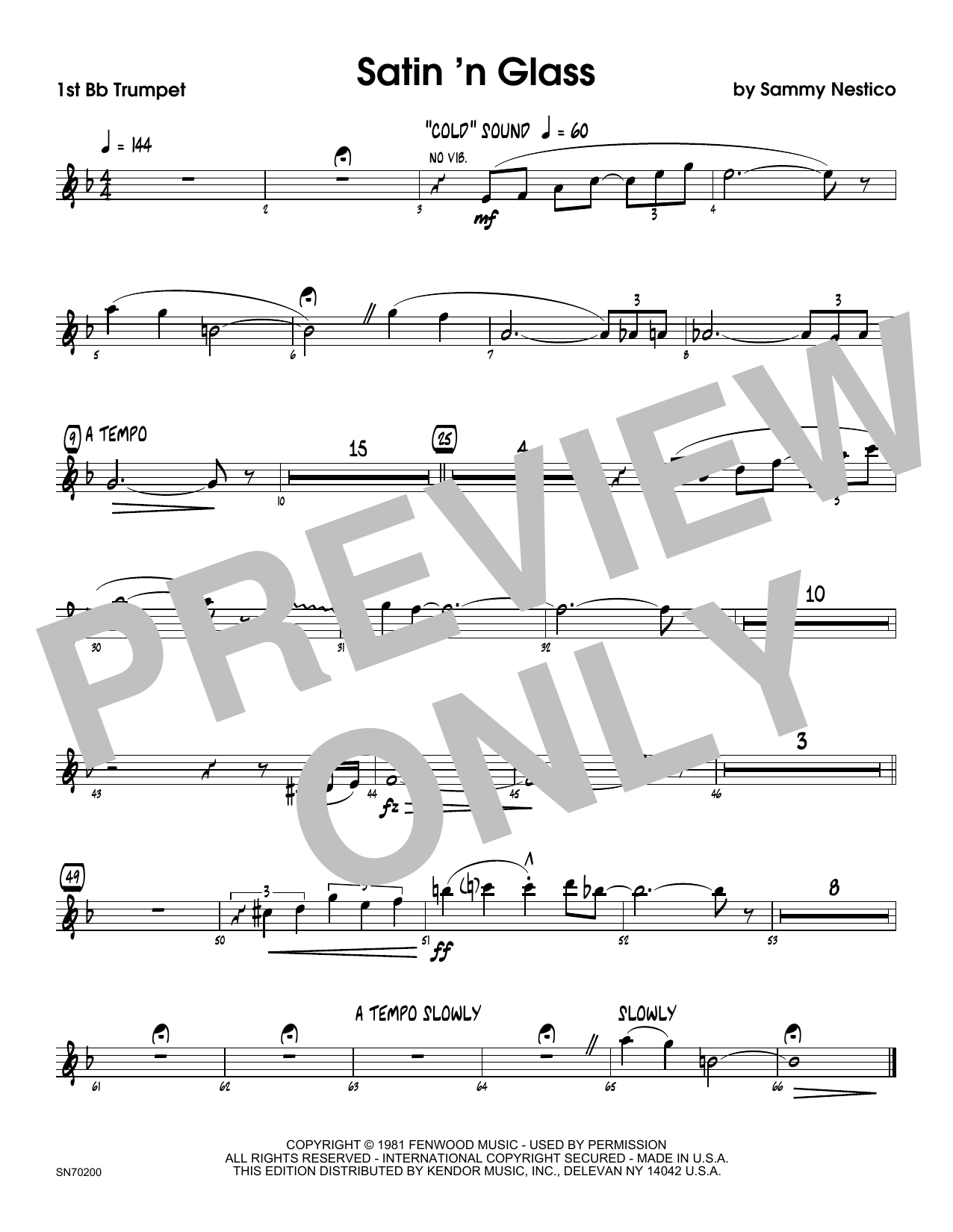 Download Sammy Nestico Satin 'n Glass - 1st Bb Trumpet Sheet Music