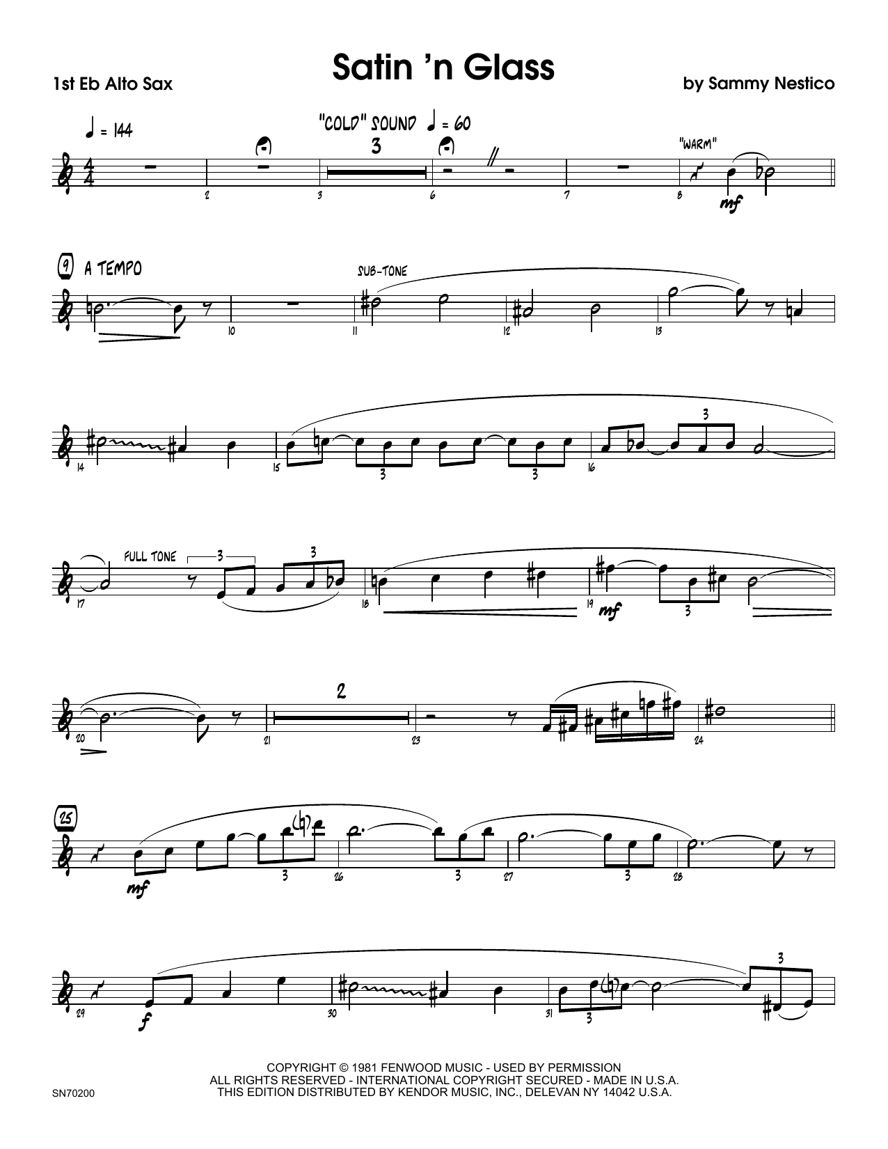 Download Sammy Nestico Satin 'n Glass - 1st Eb Alto Saxophone Sheet Music