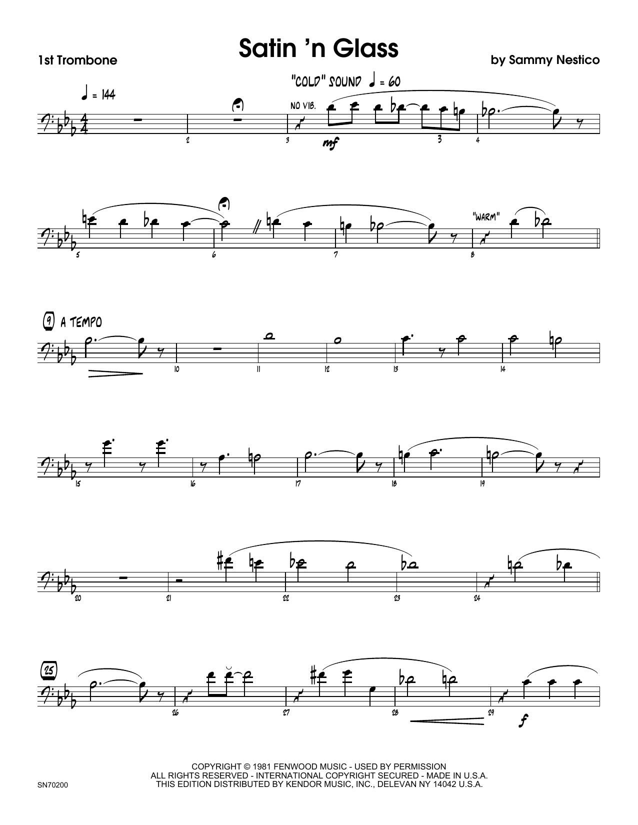 Download Sammy Nestico Satin 'n Glass - 1st Trombone Sheet Music