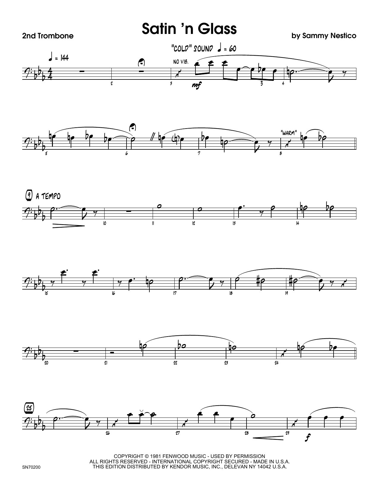 Download Sammy Nestico Satin 'n Glass - 2nd Trombone Sheet Music