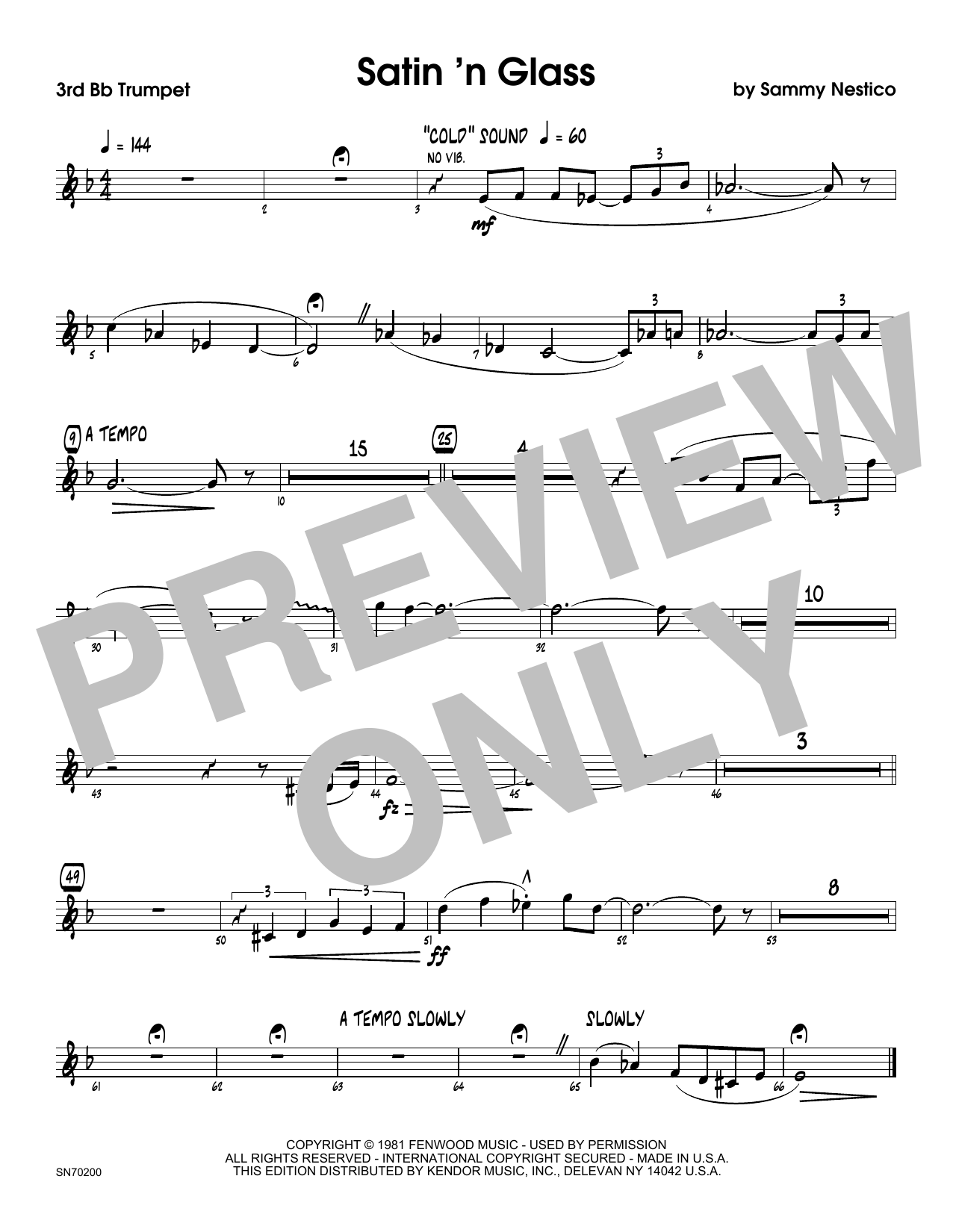 Download Sammy Nestico Satin 'n Glass - 3rd Bb Trumpet Sheet Music