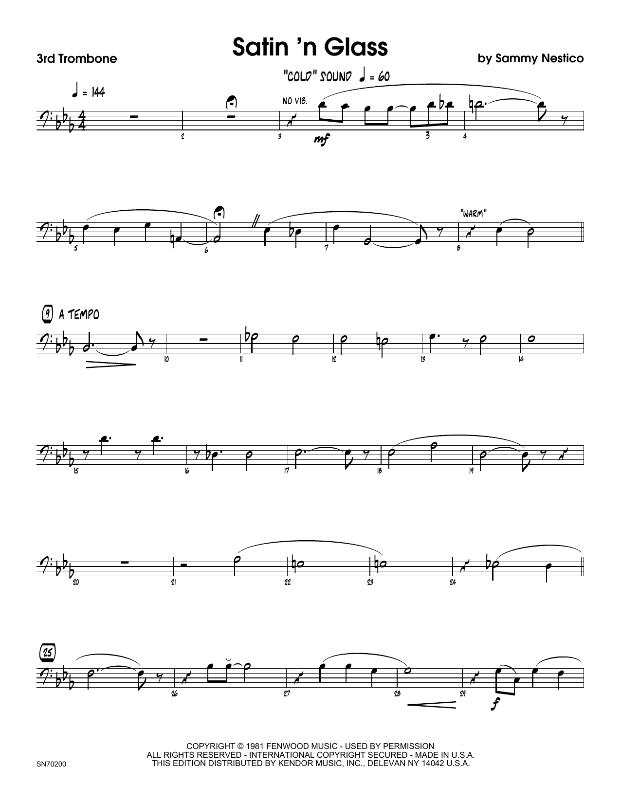 Download Sammy Nestico Satin 'n Glass - 3rd Trombone Sheet Music