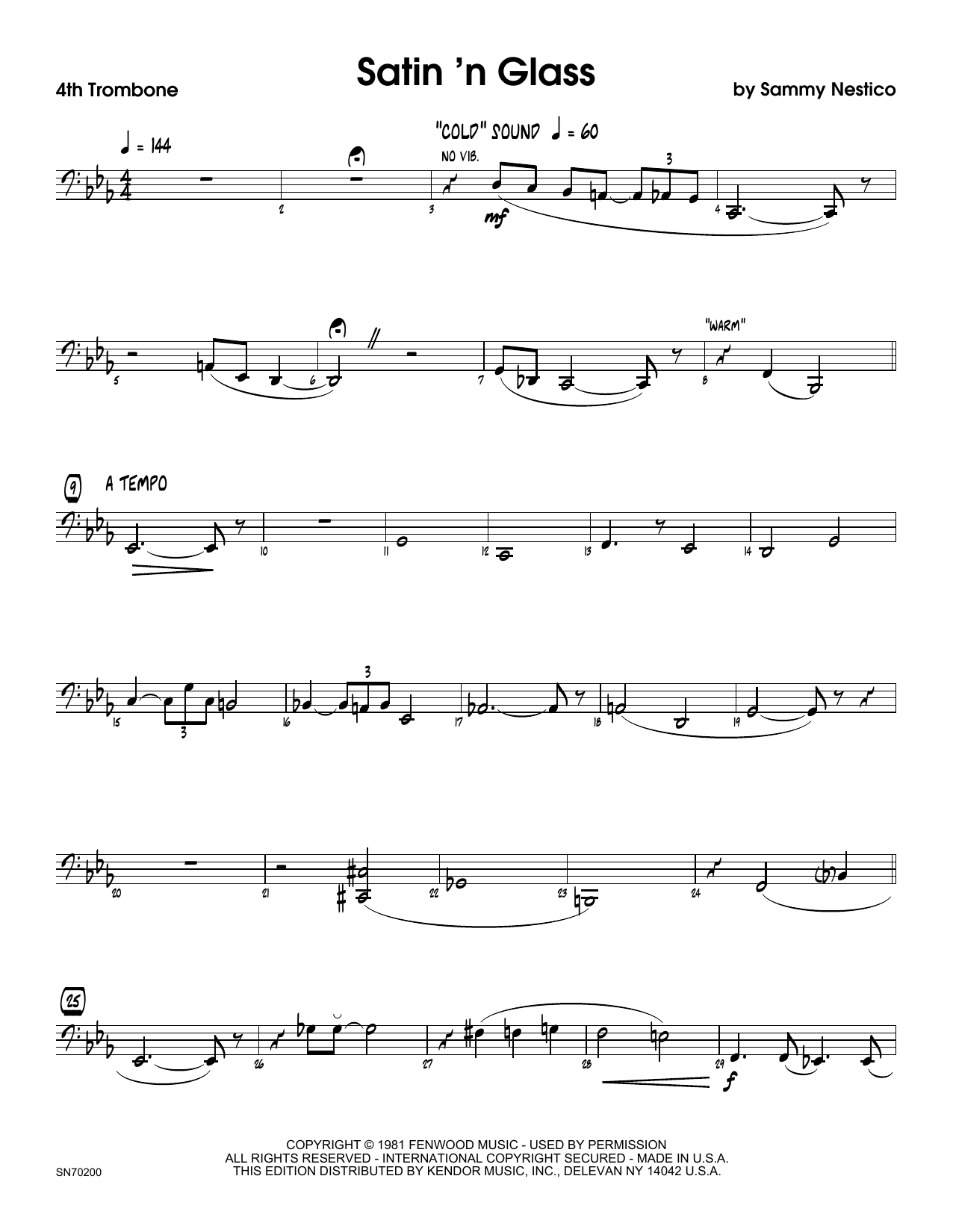 Download Sammy Nestico Satin 'n Glass - 4th Trombone Sheet Music