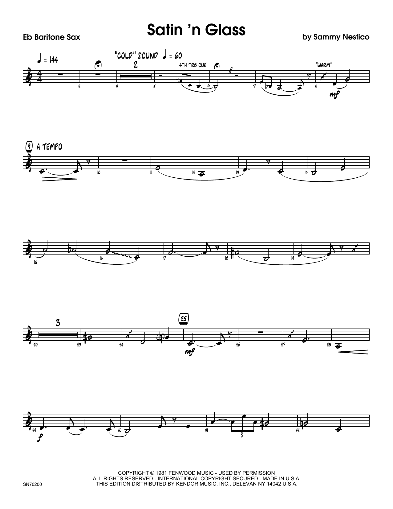 Download Sammy Nestico Satin 'n Glass - Eb Baritone Saxophone Sheet Music