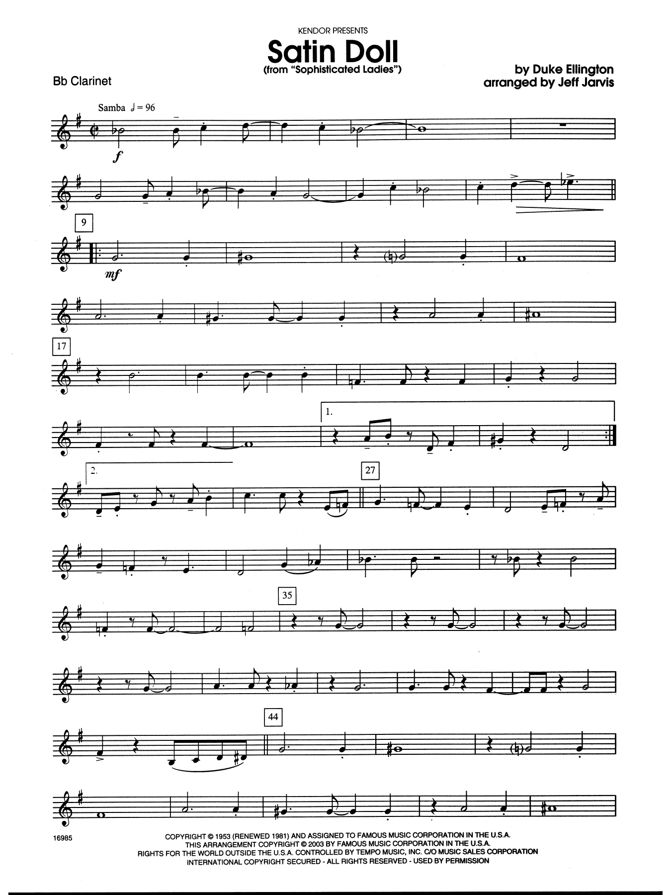 Download Jeff Jarvis Satin Doll - Bb Clarinet Sheet Music