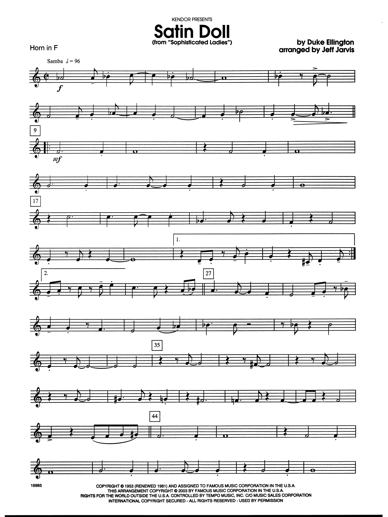Download Jeff Jarvis Satin Doll - Horn in F Sheet Music