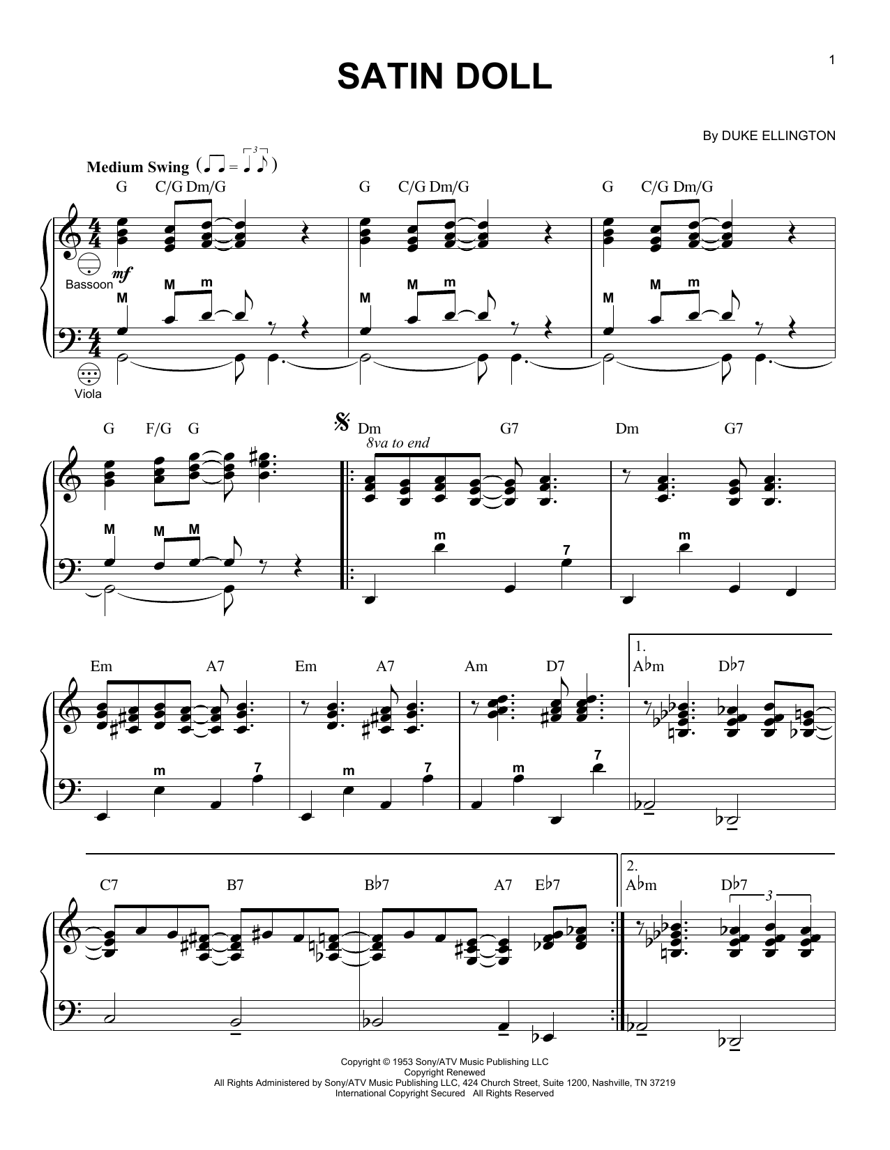 Download Duke Ellington Satin Doll (arr. Gary Meisner) Sheet Music