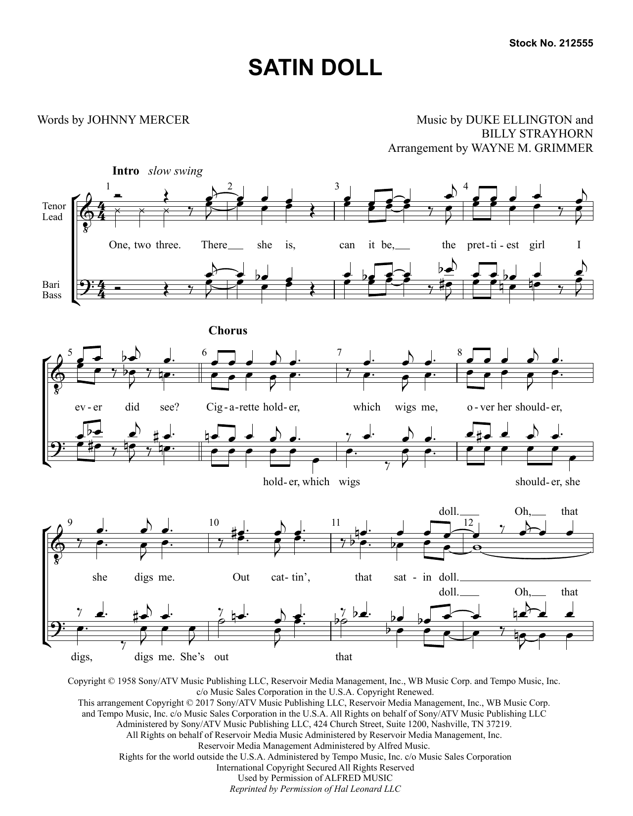 Download Johnny Mercer Satin Doll (arr. Wayne Grimmer) Sheet Music