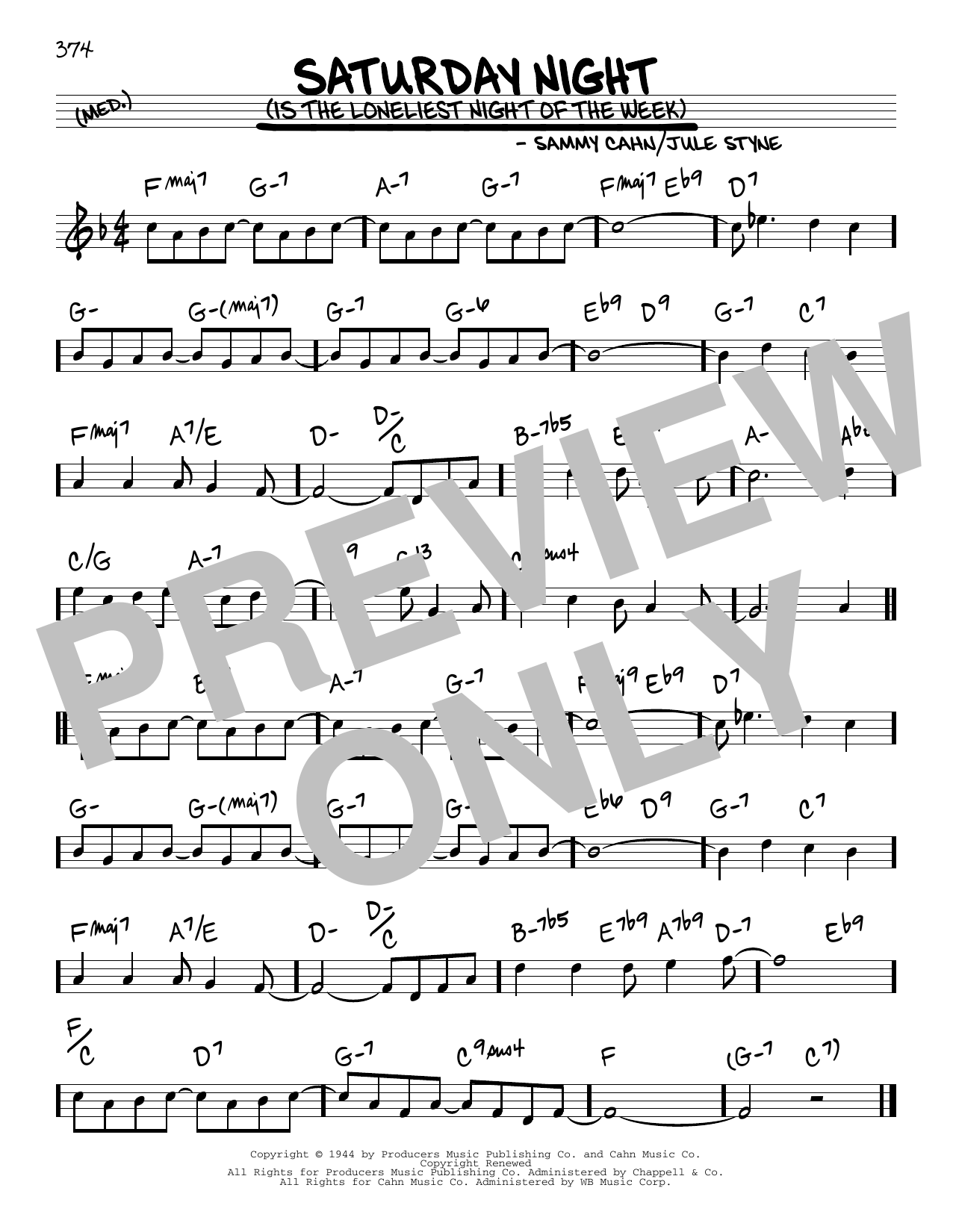 Download Jule Styne and Sammy Cahn Saturday Night (Is The Loneliest Night Sheet Music