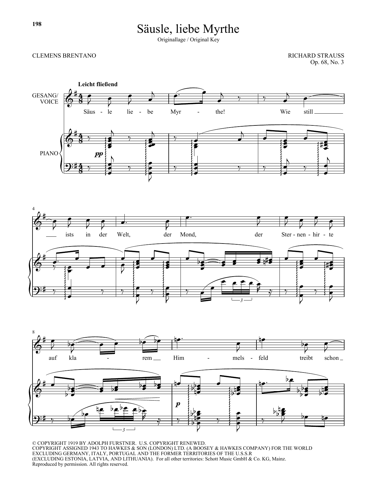 Download Richard Strauss Sausle, Liebe Myrthe (High Voice) Sheet Music