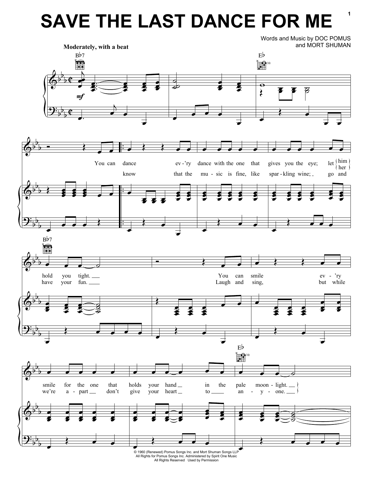 Download The Drifters Save The Last Dance For Me Sheet Music