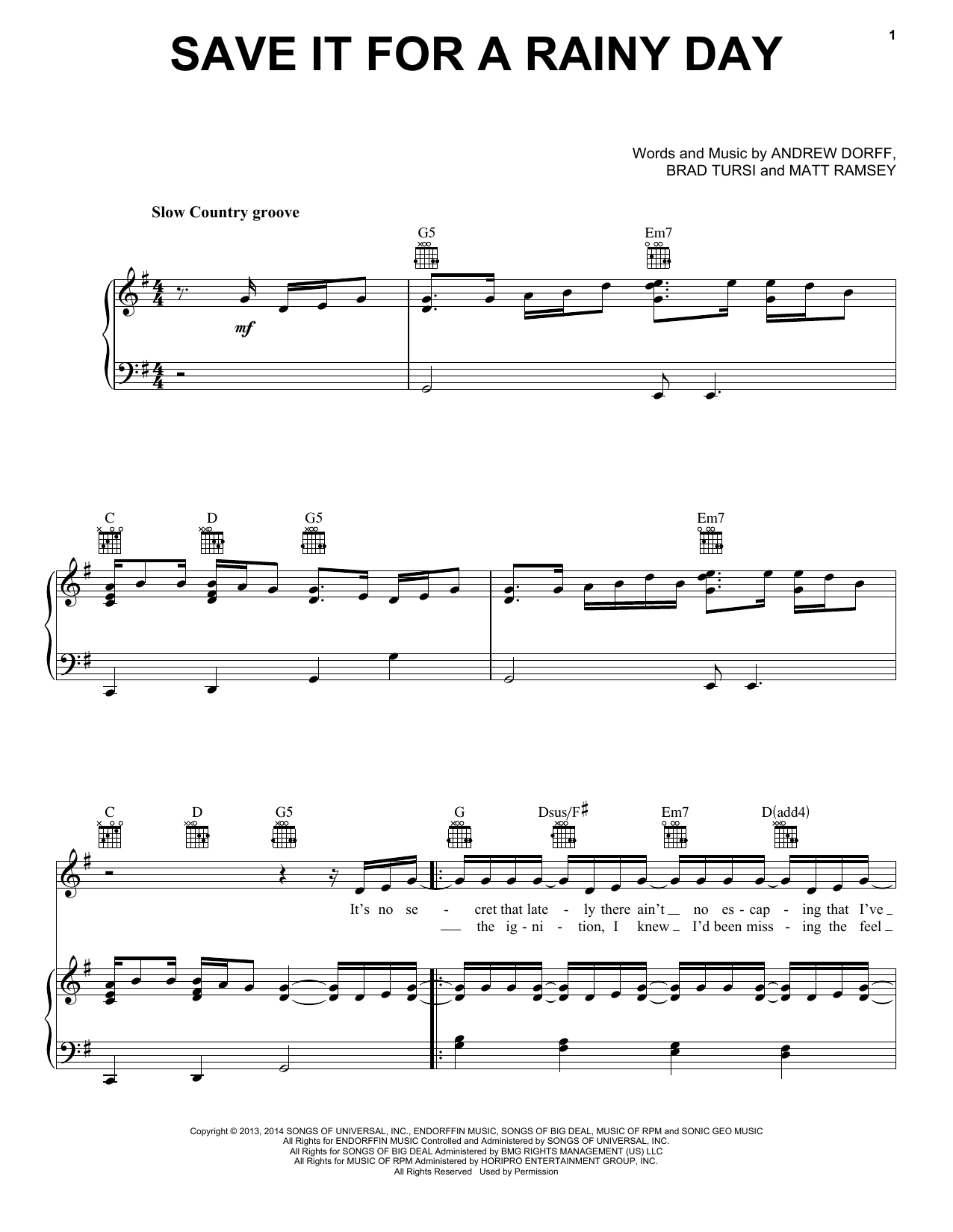 Download Kenny Chesney Save It For A Rainy Day Sheet Music